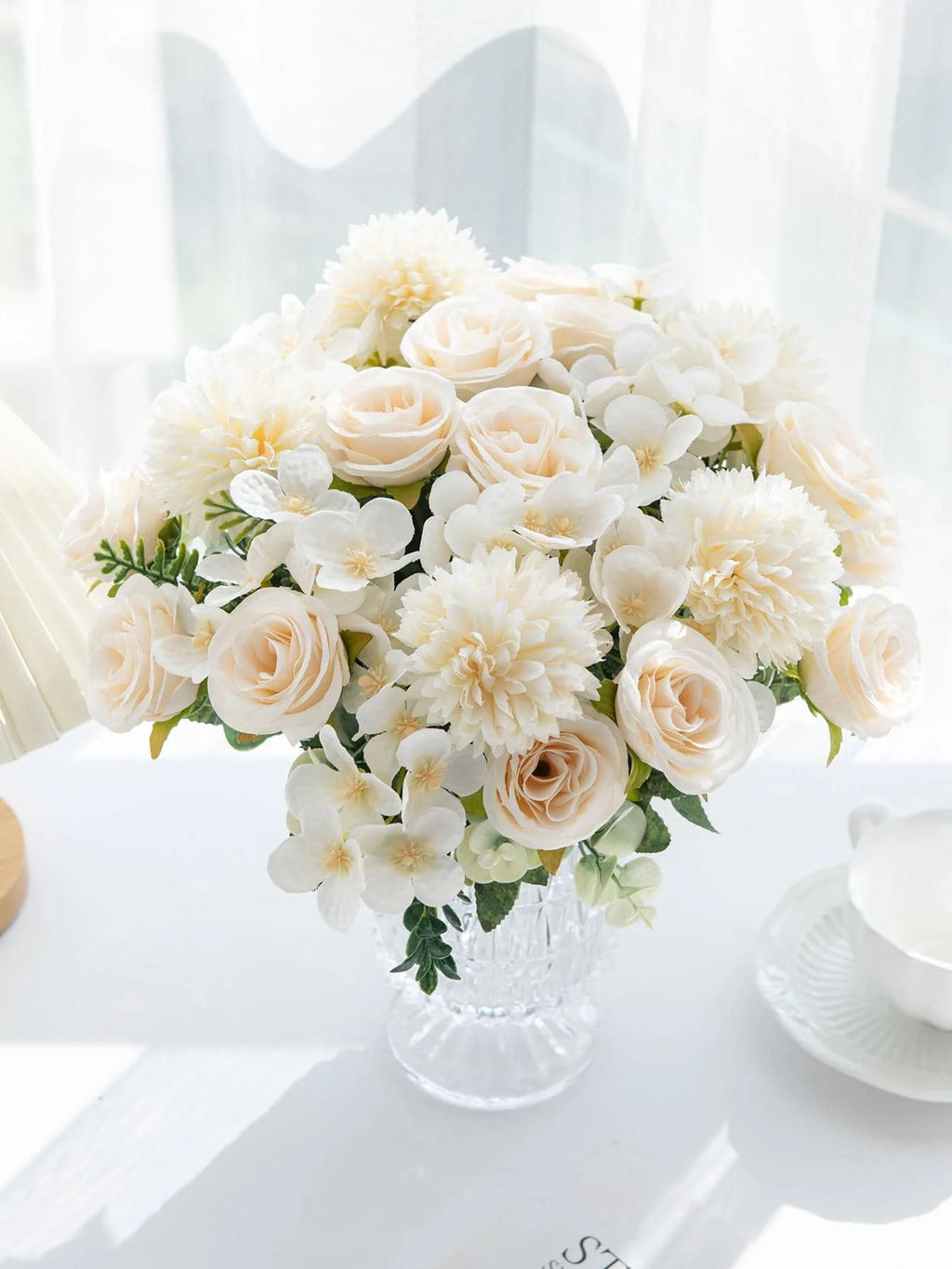 1 Bouquet Artificial Roses w/ Silk Balls: Wedding Home Decor & Holiday/Birthday Gift DIY
