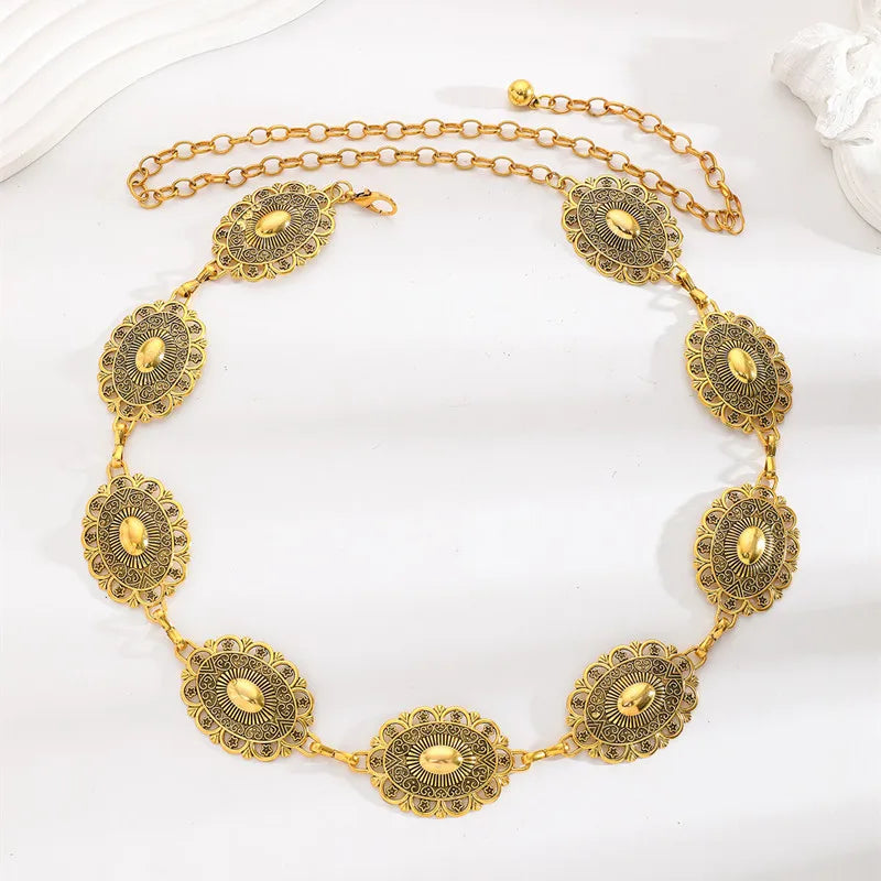Retro Style Women'S Metal Waist Chain Accessories Decorative Circle Carved Chain Belt High Style Accessories