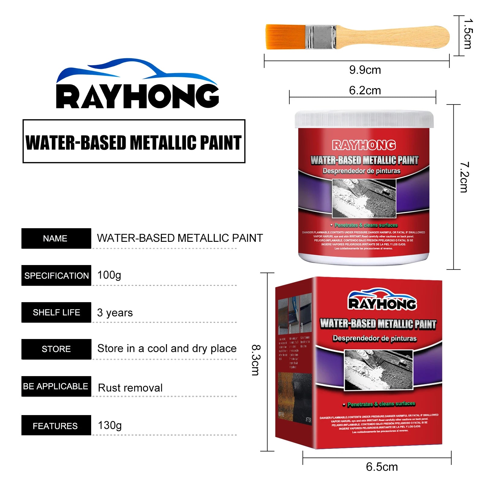 Water-based Metallic Paint Antirust Primer Refurbishment Rust Prevention Iron Metal Surface Clean Protect Rust Removal Paint