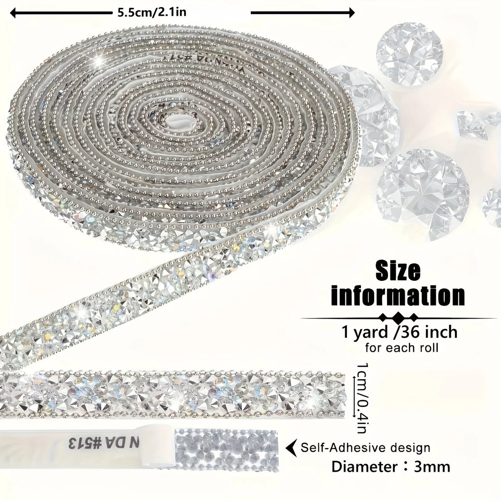 Rhinestone Ribbon Self Adhesive Ribbon Roll Glitter Ribbons Bling Rhinestone Ribbon for DIY Art Crafts