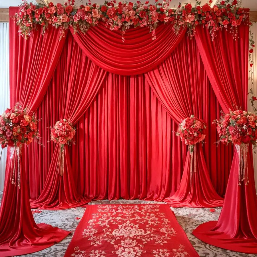 Panels Red Backdrop Curtains for Wedding Party Wrinkle Free Backdrops Curtain Drapes Fabric Decorations Photo Back Drop Cloth fo