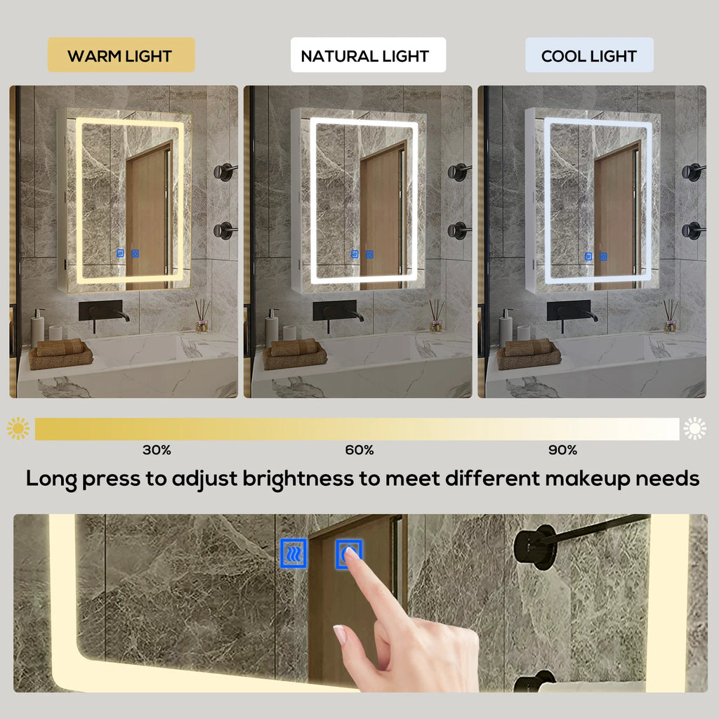 VOWNER Bathroom Medicine Cabinet with LED Lights and Mirror,  with Adjustable Shelf, Defogger, Memory 3-Color Mode, Dimmer