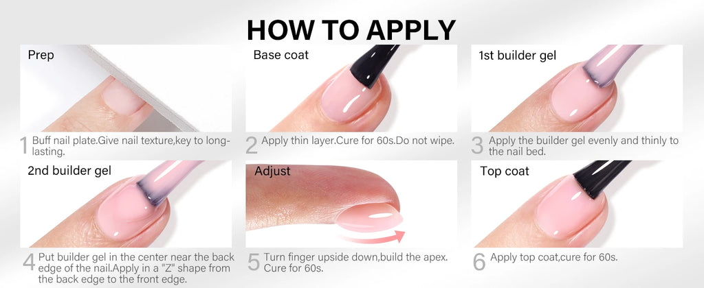 Builder Nail Gel, 7-in-One Clear Builder for Nails, LED Lamp Cured Rubber Base Gel Polish Coat Strengthener Thickening Extension