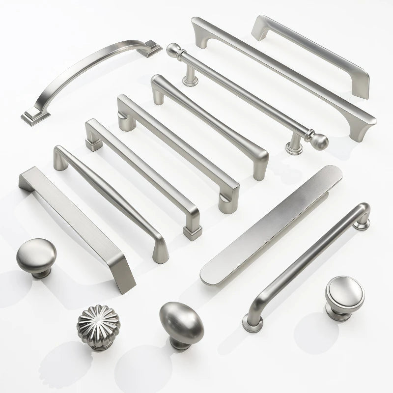 Nickel Brushed Kitchen Cabinet Pulls Silver Wardrobe Drawer Handles Zinc Alloy Single Hole Knobs Modern Furniture Door Handles