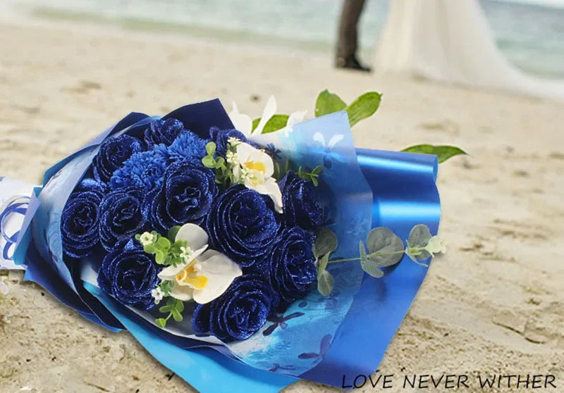 Mother's/Valentine's Day 30/50 pcs 7cm Glitter artificial flower rose girl friend wife DIY bouquet gifts for wedding Birthday