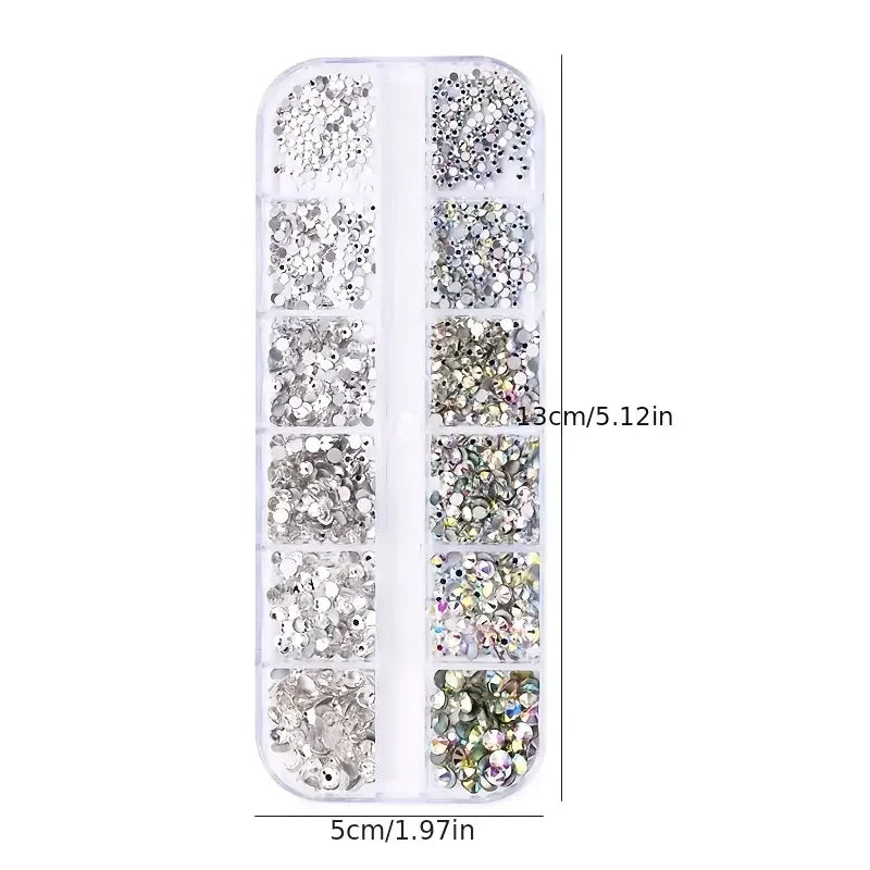 Boxed 3D Flat Back Nail Rhinestones Nail Gems Glass AB & Clear Crystal Rhinestones Kit Nail Art Charms DIY Manicure Accessories