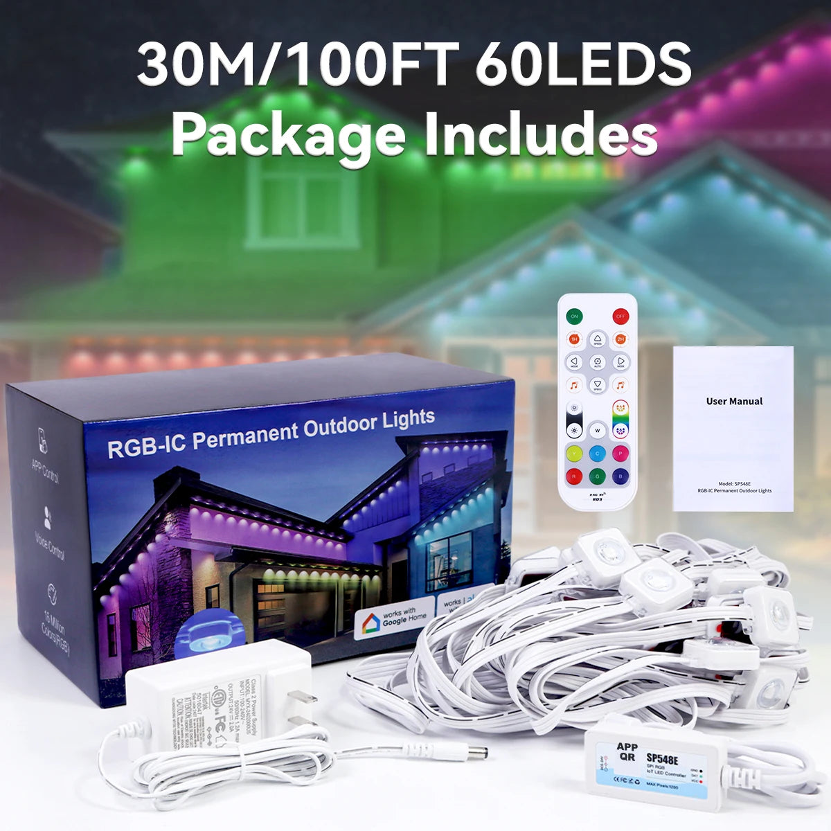 100ft/150ft Smart RGBIC Permanent Outdoor Lights for House, Waterproof Eaves Lighting with 72 Scene Modes for Christmas Party