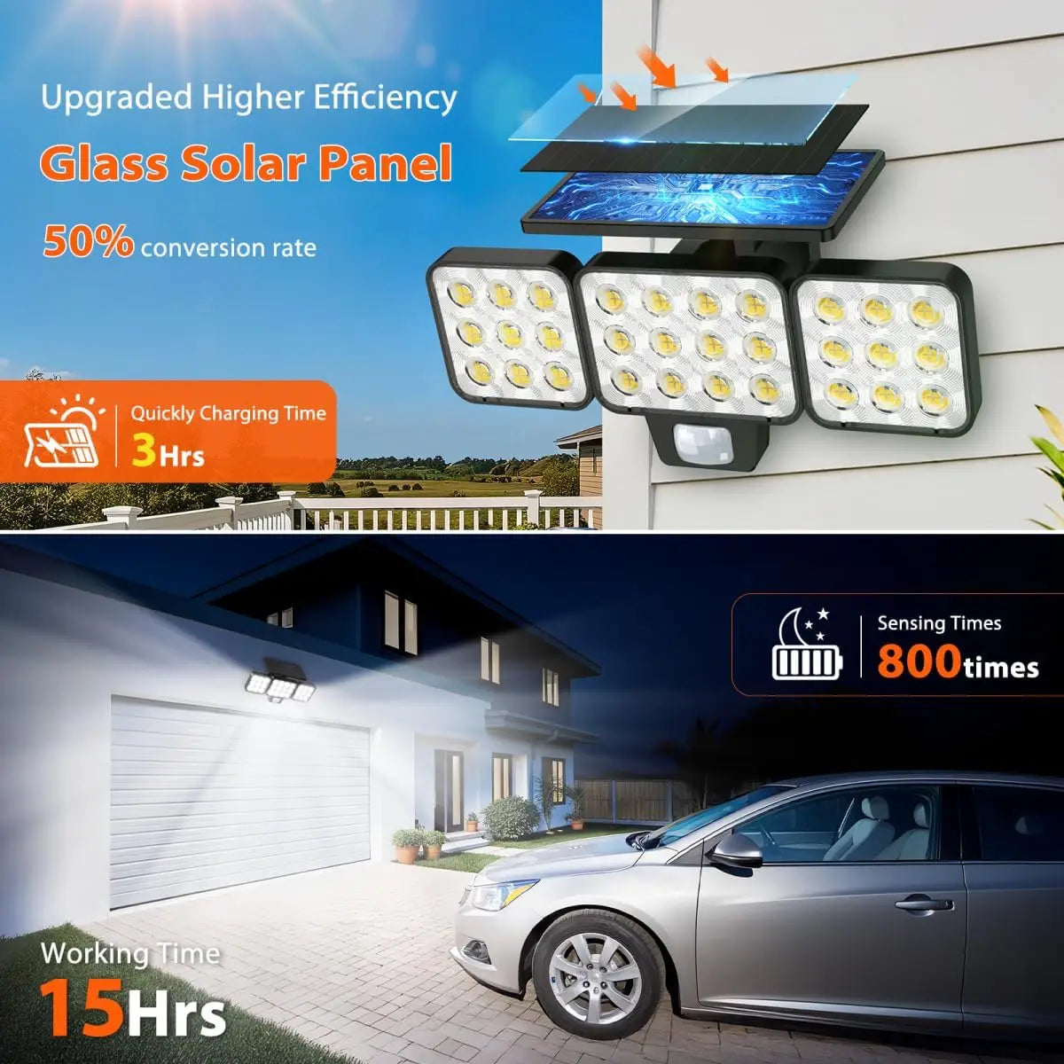 Solar Flood Light Outdoor 4 Pack, 3500LM Bright Motion Sensor Waterproof LED Security Spot Light for Yard