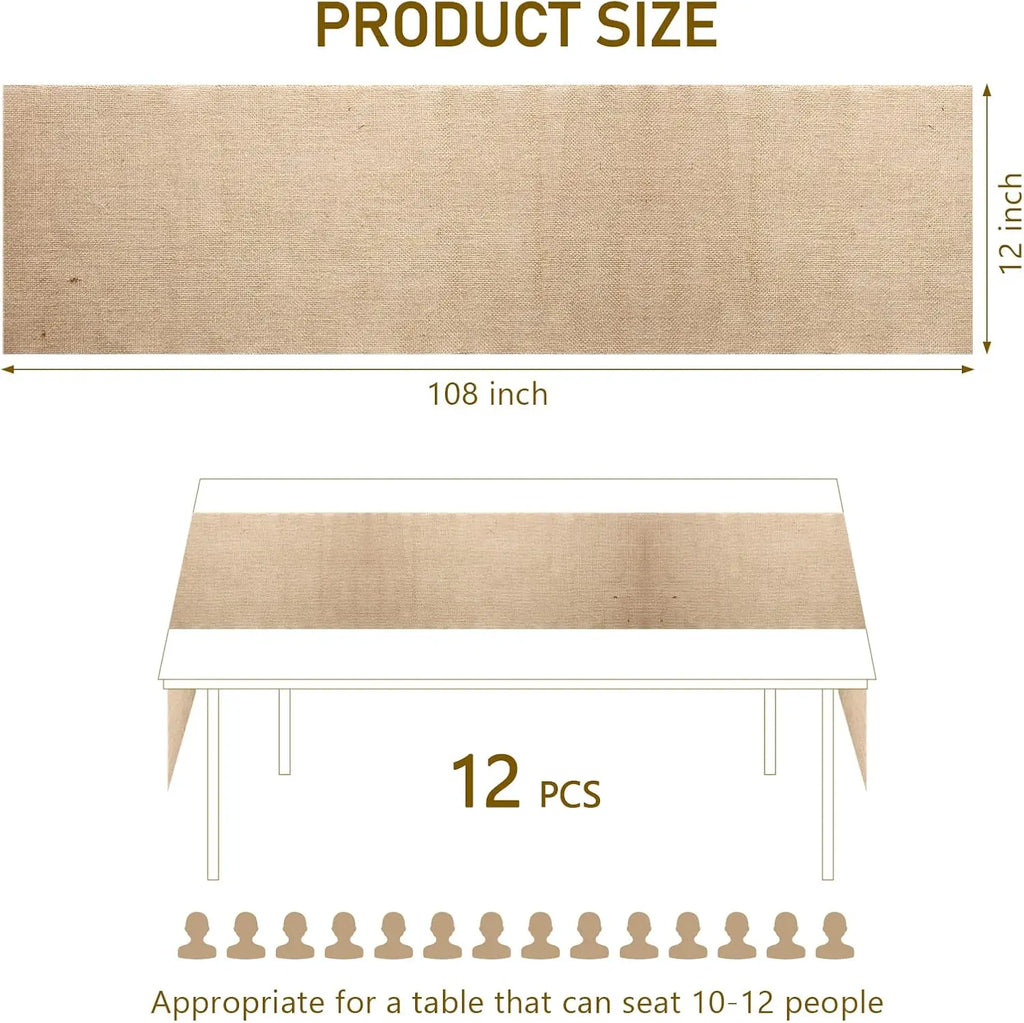 36 Pcs Burlap Table Runners 12 x 108 Inches Khaki Table Runner Rustic Farmhouse Burlap Runners Jute Vintage Table Runner for Wed
