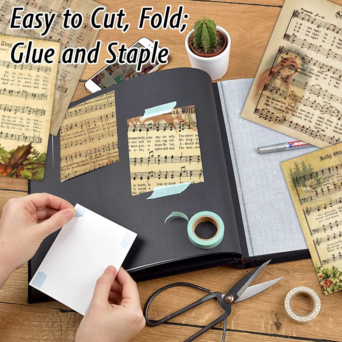 12pcs Vintage Christmas Sheet Music Decorative Papercardstock For Scrapbooking,Card Making&Holiday Crafts,Christmas Party Decor