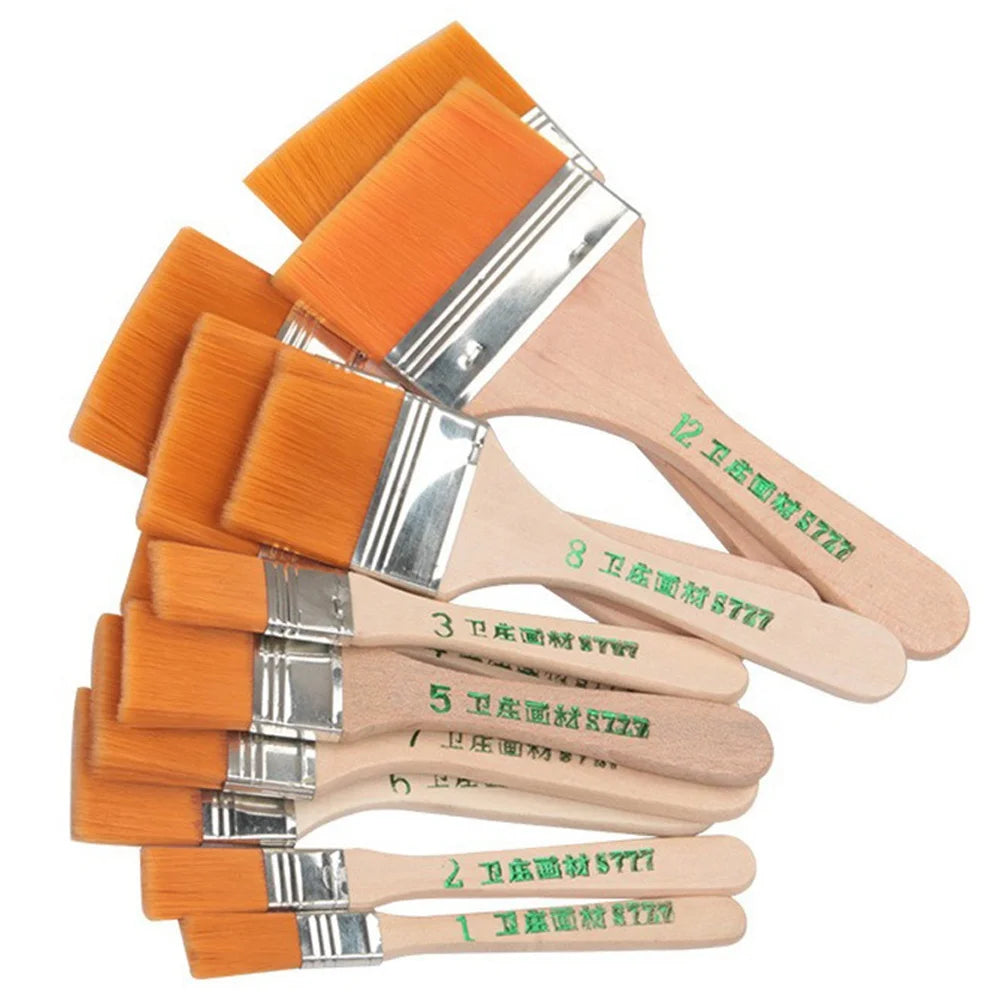 12Pcs/Set High Quality Nylon Paint Brushes With Different Sizes And Wooden Handles Ideal For Acrylic Oil And Watercolor Painting