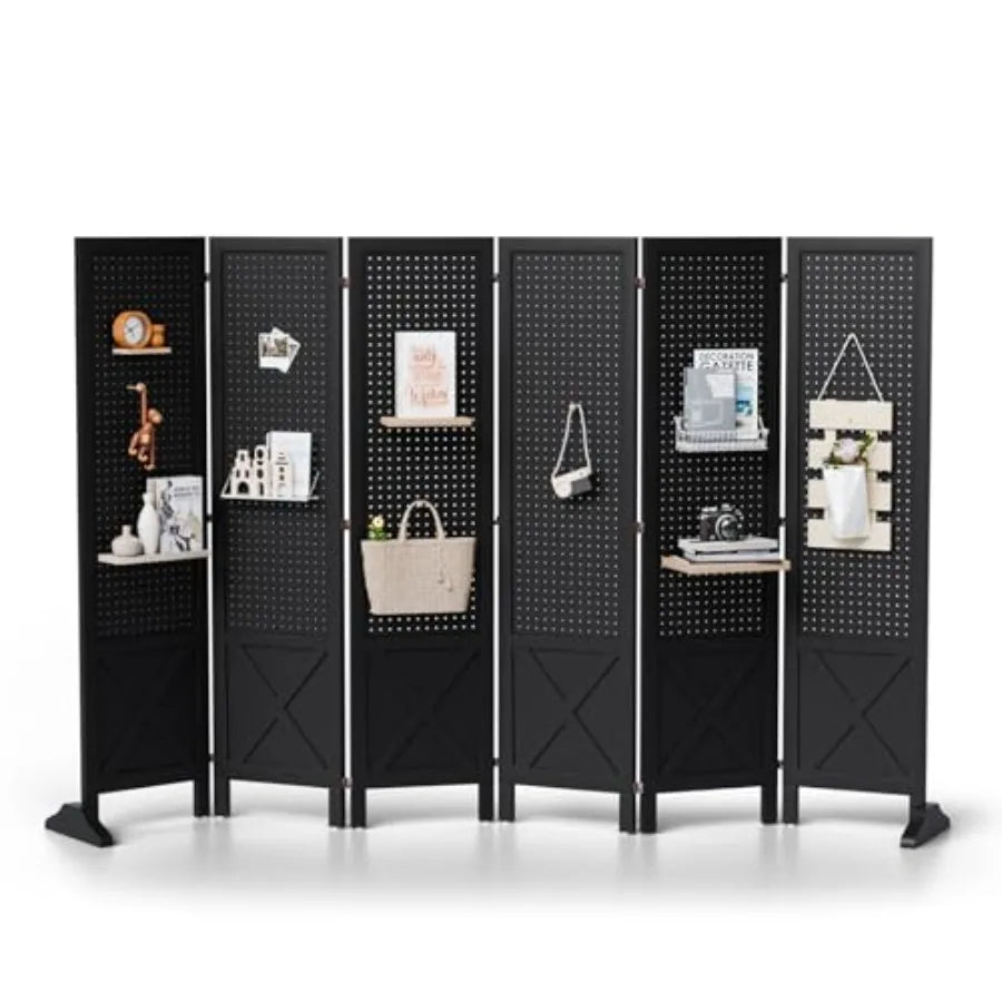 Freestanding Pegboard with Support Feet 5 FT Wood Room Divider Display Board Organizer Folding Privacy Screen Partition Space S