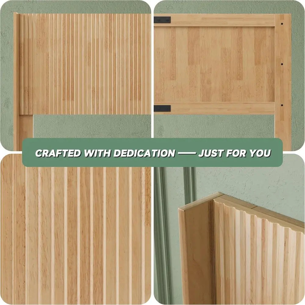 Modern Farmhouse Style Queen Headboard, 64.6 Wide, Wall-Mounted Fluted Panel, Natural Wood, Bohemian Wingback Design