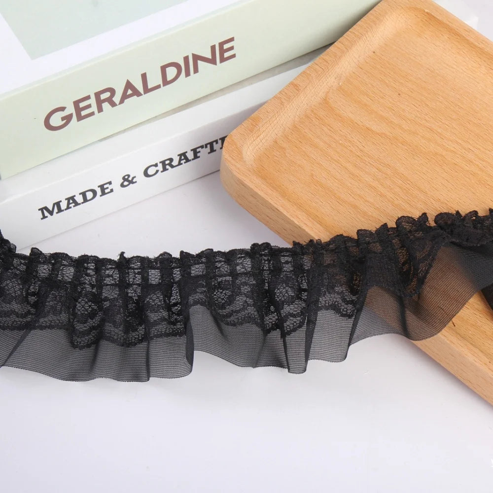 2yards 5cm Double-Layer Pleated Chiffon Lace Trim Clothing Wedding Accessories Decor Ribbon DIY Handmade Sewing Lace Trimmings