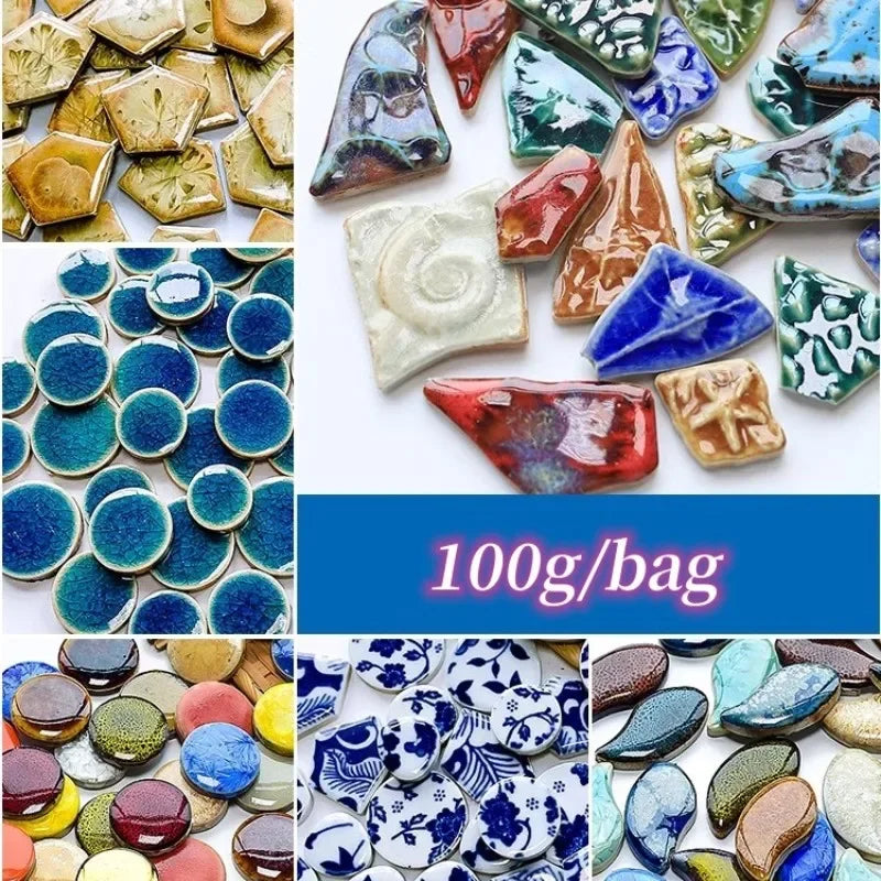 100g Ceramic Mosaic Tiles Multi Color Mosaic Piece Making Tiles for Puzzle Art DIY Craft Lamp Table Accessories Home Wall Decor