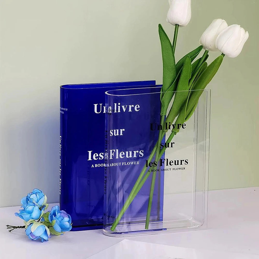 Acrylic Book Shaped Flower Arrangement Box,Book Vase,Nordic Style Acrylic Vase,Hydroponic Flowers,Desktop Decoration Ornament