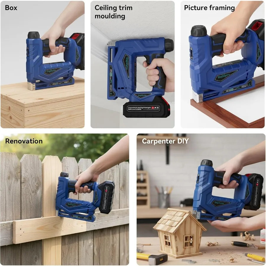 Electric Staple Gun 3/8 Cordless Brad Nailer 2 in 1 Brushless Nail Gun/Staple Gun with 1000 Nails and 1000 Staples Cordless Fix