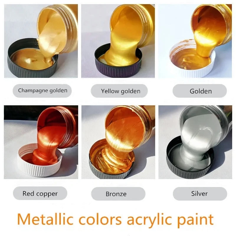 80ml Golden Paint Metal Acrylic Paint Waterproof Pigment Hand Painted Wall Painting Art Pearlescent Pigment Statue Colouring