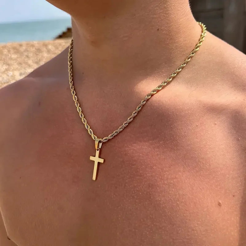 LLL New Stainless Steel Cross Pendant Necklace for Men Women Minimalist Gold Color Jewelry Male Female Necklaces Chokers Gifts