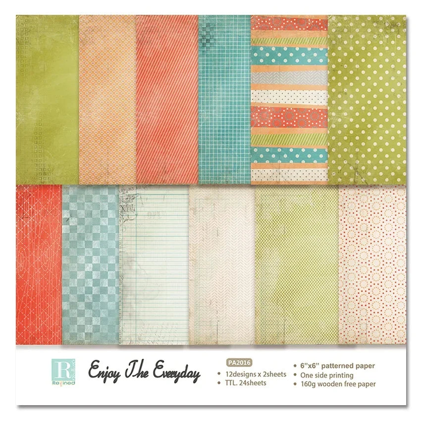 24 Sheets Enjoy The Everyday Craft Paper Pads Cutting Dies Art Background Origami Scrapbooking Card Making