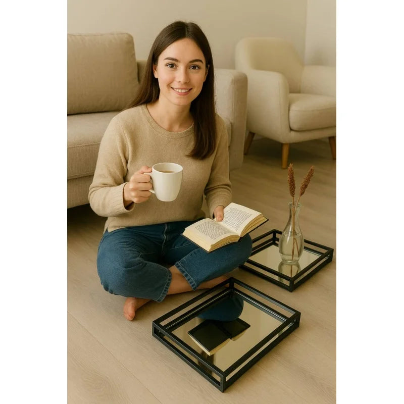 Beauty Care Care ensuring Decor Durable Ideal Lasting Quality Use Wood Handcrafted Glass With Metal Frame Serving Tray - 20x20x3