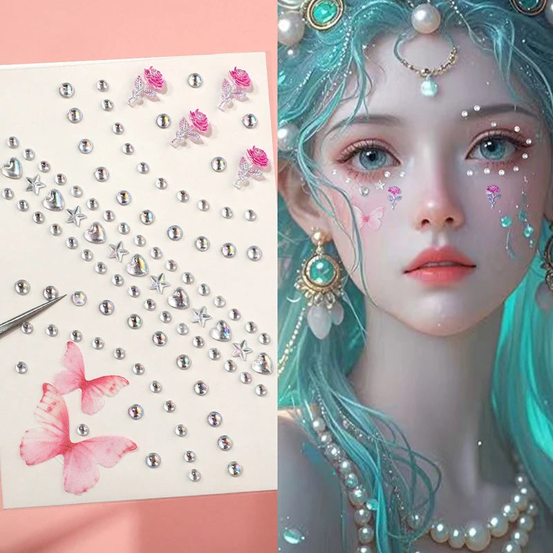 3D Rhinestone Face Stickers Sheet - Self-Adhesive Crystal Eye Gems for Party Makeup, Festival Body Jewelry & Photo  Decor