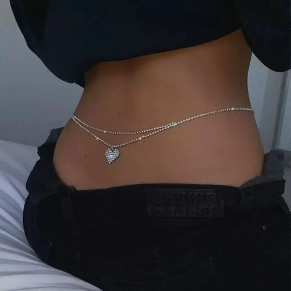 Rhinestone Double Chain Water Drop Waist Chains Body Jewelry for Women Crystal Body Belly Chain Body Decoration Accessory