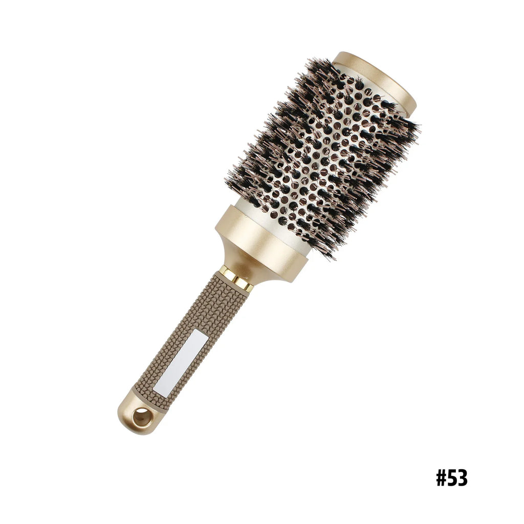 Gute Boar & Nylon Roller Brush - Gold Non-Slip Handle, Curl Defining Barrel - Salon Home Styling