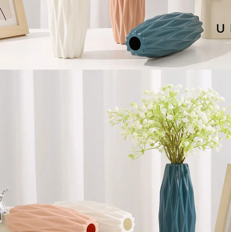 Diamond Pattern Plastic Smooth Vase Plants Basket Nordic Wedding Decorative Dining Durable for Living Room Bedroom Home Decora