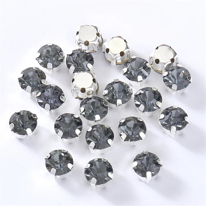 4mm-8mm Glitter Glass Sewing Rhinestones with Sliver Base Round Crystal Strass stones for diamond  Jewellery clothes diy
