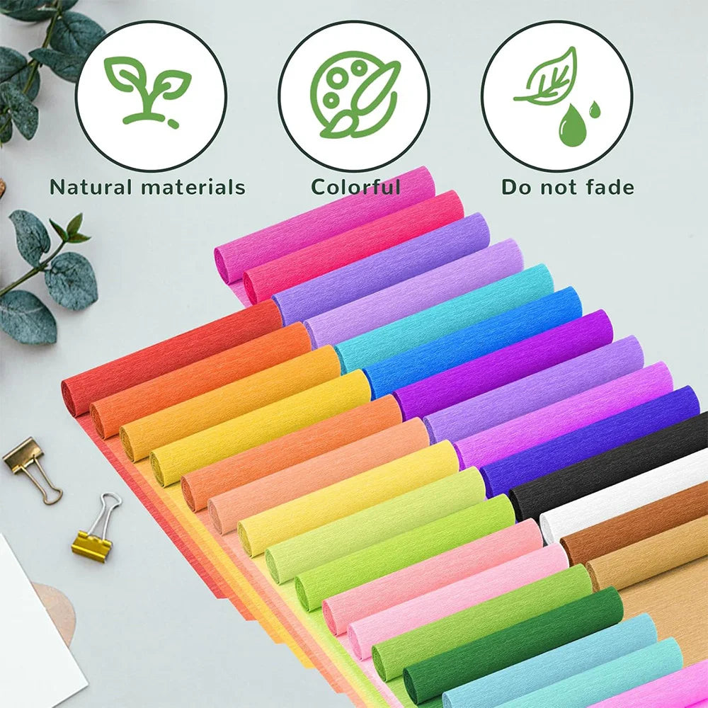 50x250cm Colored Crepe Paper Roll Origami Crinkled Crepe Paper Craft DIY Flowers Decoration Gift Wrapping Paper Craft