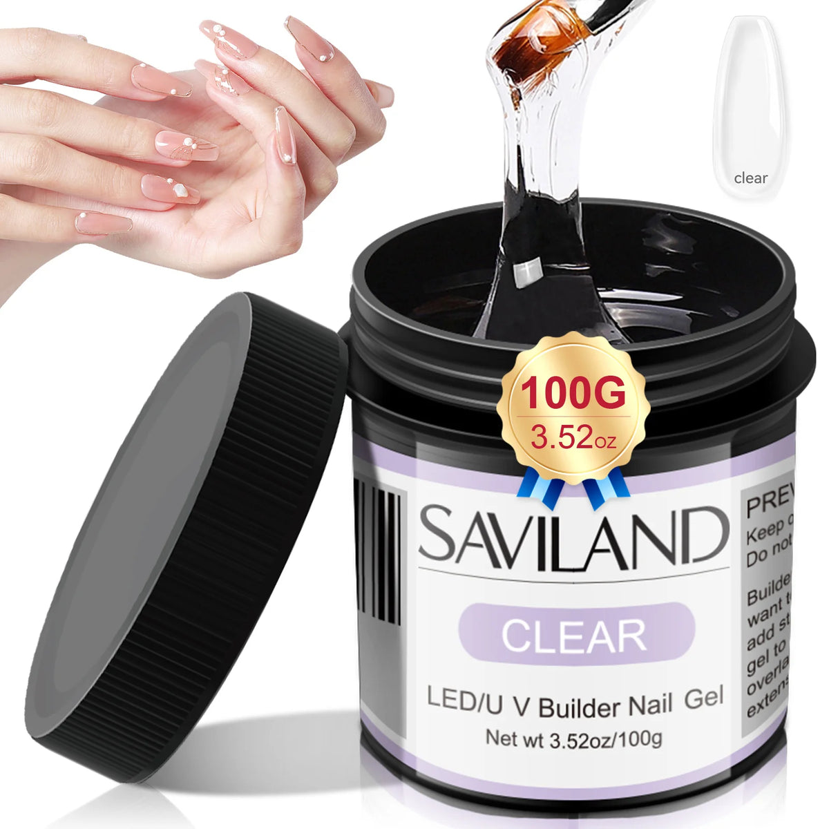 Saviland 100g Builder Nail Gel Clear Nude Pink Nail Extension Gel Multifunctional Nails Art Gel Polish Soak Off UV for Salon DIY