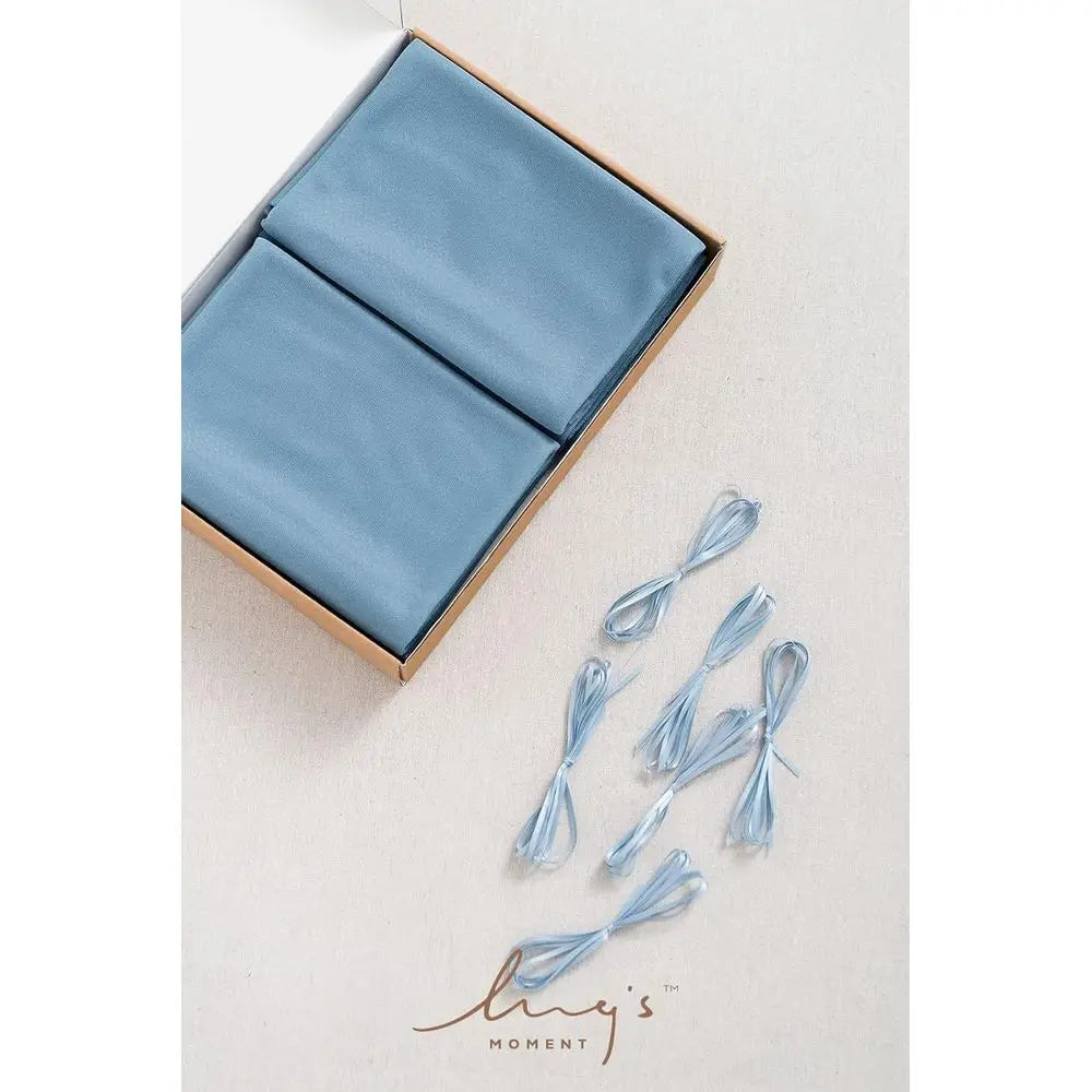 Dusty Blue Sheer Chiffon Table Runners with Silver Sparkle, Set of 6, for Rustic Boho Wedding Shower Party