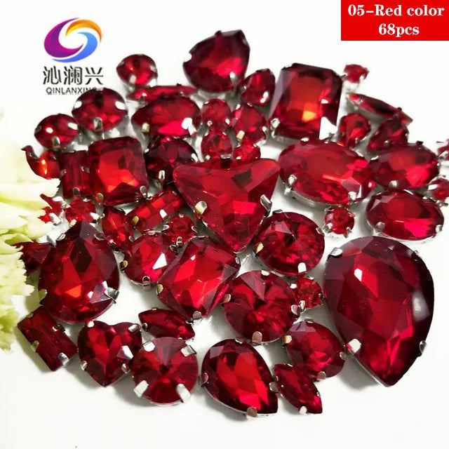 68Pcs Mix Crystal Sliver Claw Setting Rhinestones Sewing Clothe For Needlework Stone DIY Sew On Wedding Dress Shoes Bags