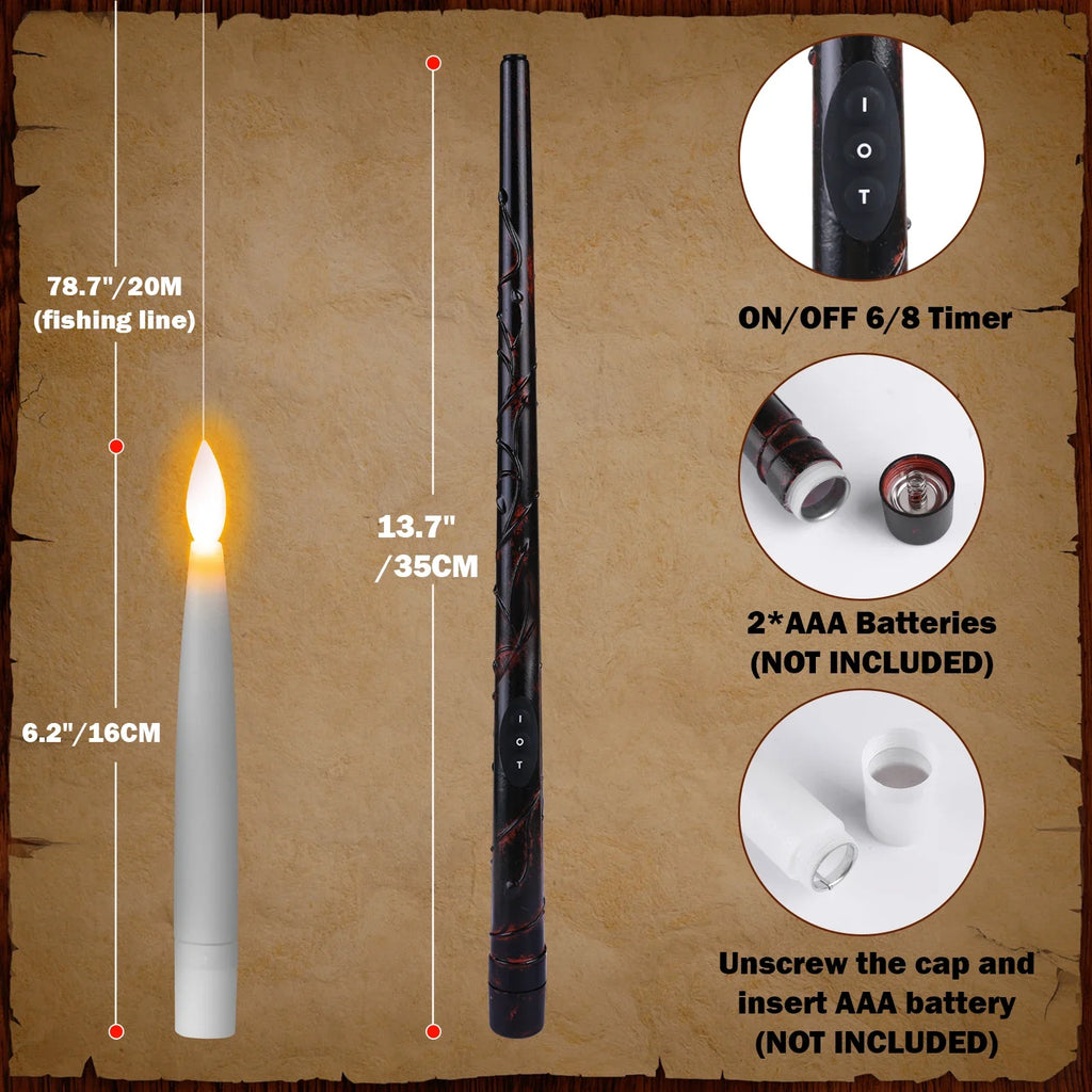 Flameless Taper Floating Candles with Magic Wand Remote Timer Flickering LED Hanging Christmas Halloween Decorations(12 Pack)
