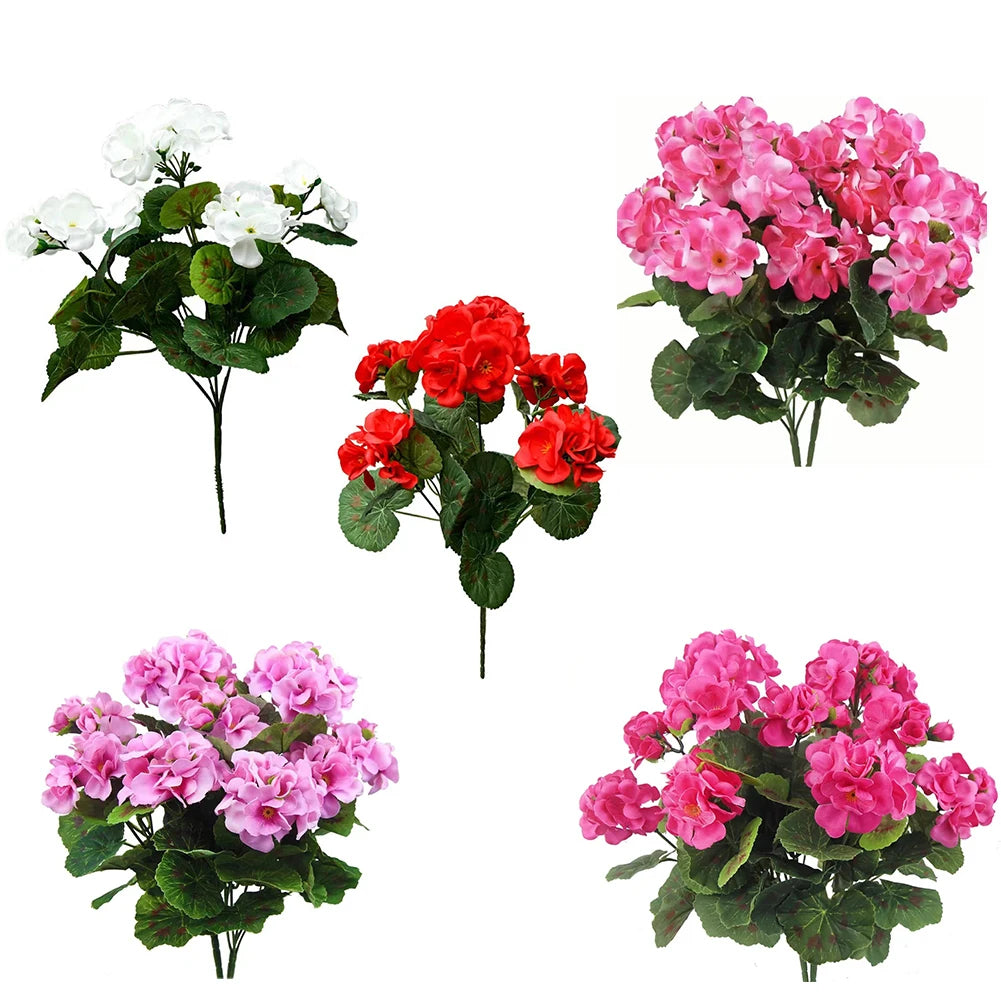 2/4Pcs 12.6inch Artificial Plant Silk Begonia Flower Geraniums UV Resistant Nonwoven Faux Flowers for Garden bonsai Floral Decor