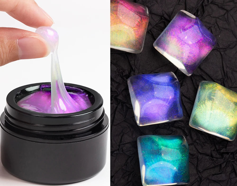 PUENTE 7Pcs/set Aurora Glitter Non-Stick Hand Extension Nail Gel Kit 3D Sculpture Carving Soak-Off UV Nail Art Hard Gel Varnish