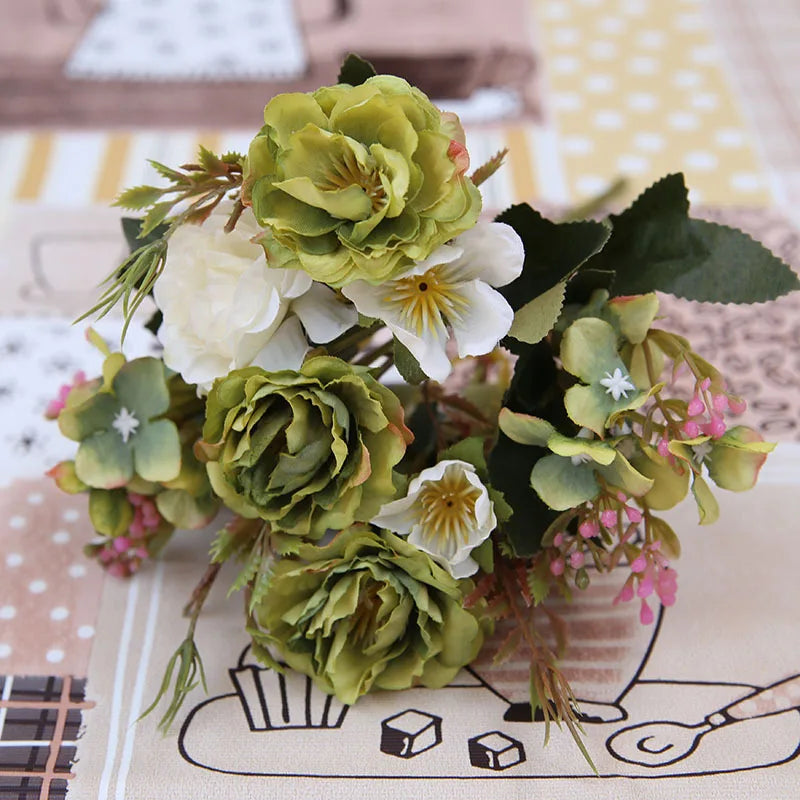 5 Forks 8 Heads Artificial Flowers Small Peony Bouquet Wedding Decorative Plants Wreaths Vases for Home Decoration Accessories