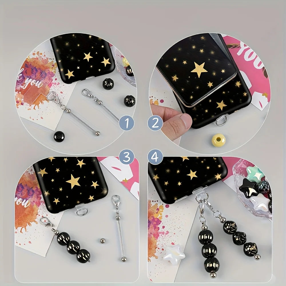 Creative Mobile Chain Small Lobster Clip Decoration Blank Bead Rod Keychain (Golden And Silvery), Transparent Dividers And Beads