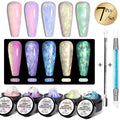 PUENTE 7Pcs/set Aurora Glitter Non-Stick Hand Extension Nail Gel Kit 3D Sculpture Carving Soak-Off UV Nail Art Hard Gel Varnish