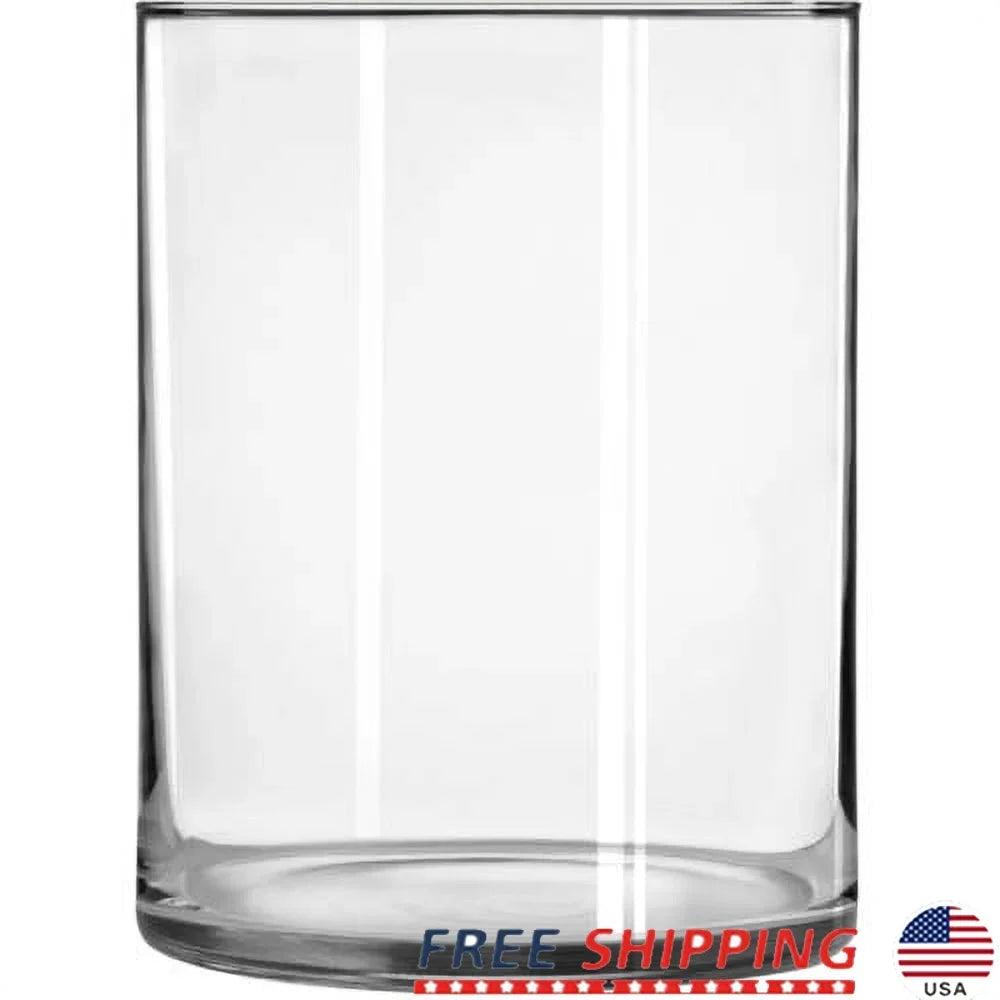 Clear Glass Cylinder Floral Vase 8 Inch Wide Elegant Design Sturdy Base Versatile Home Decor Flower Arrangements