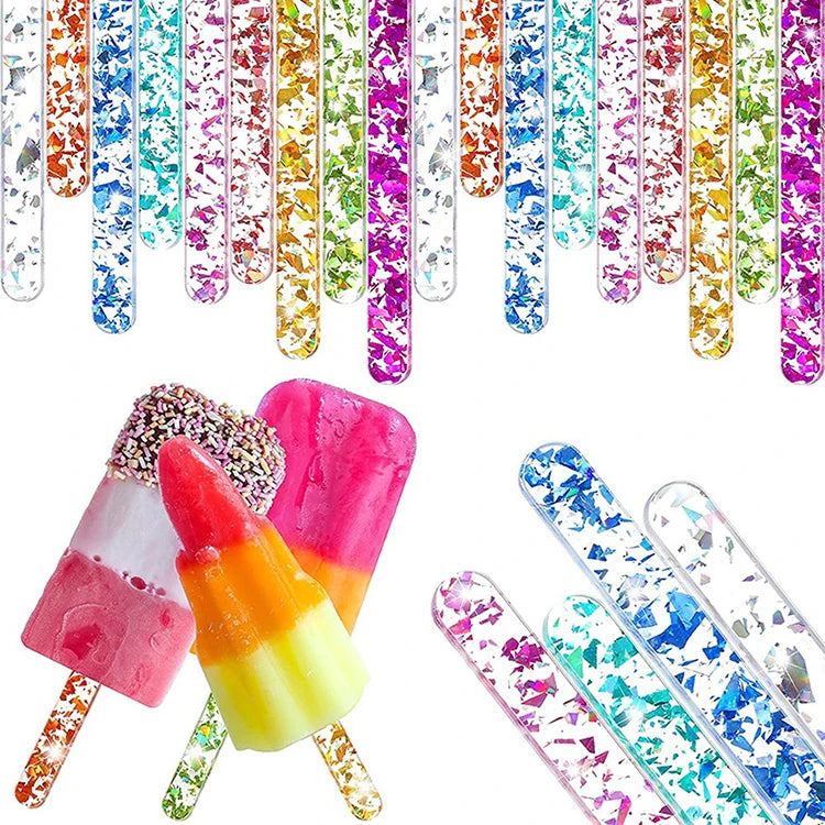 20Pcs Reusable Ice Cream Sticks Acrylic Popsicle Stick Clear Acrylic Ice Cream Sticks DIY Crafts BJL004