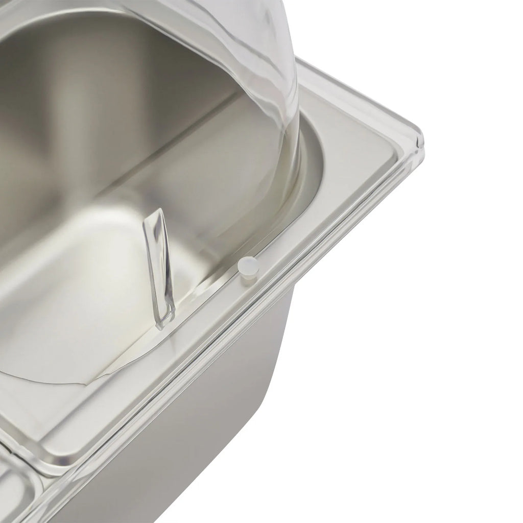 6-Pan Ice Food Serving Display Tray with Clear Roll Top Cover Cold Food Buffet Tray 15 CM Height Countertop Salad Fruit Box