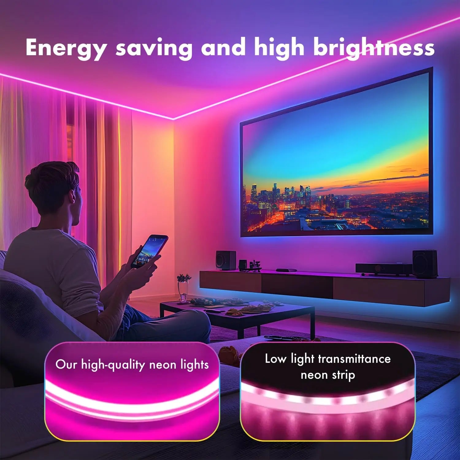 LED Neon Rope Lights 50ft RGB Strip Lights App Remote Control Music Sync Flexible Neon Strip Lights for Bedroom Outdoors Decor
