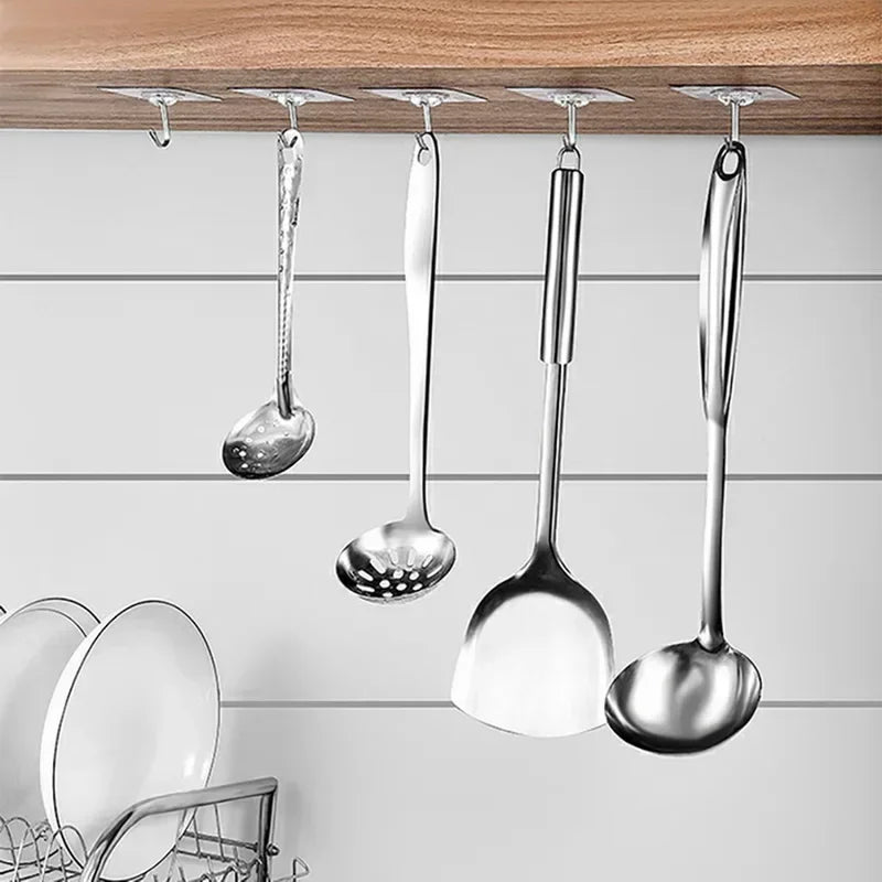 50PCS/100pcs  No Drill Wall Hooks – Heavy Duty 15lb Transparent Adhesive Hooks, Waterproof for Dorm Bathroom & Kitchen