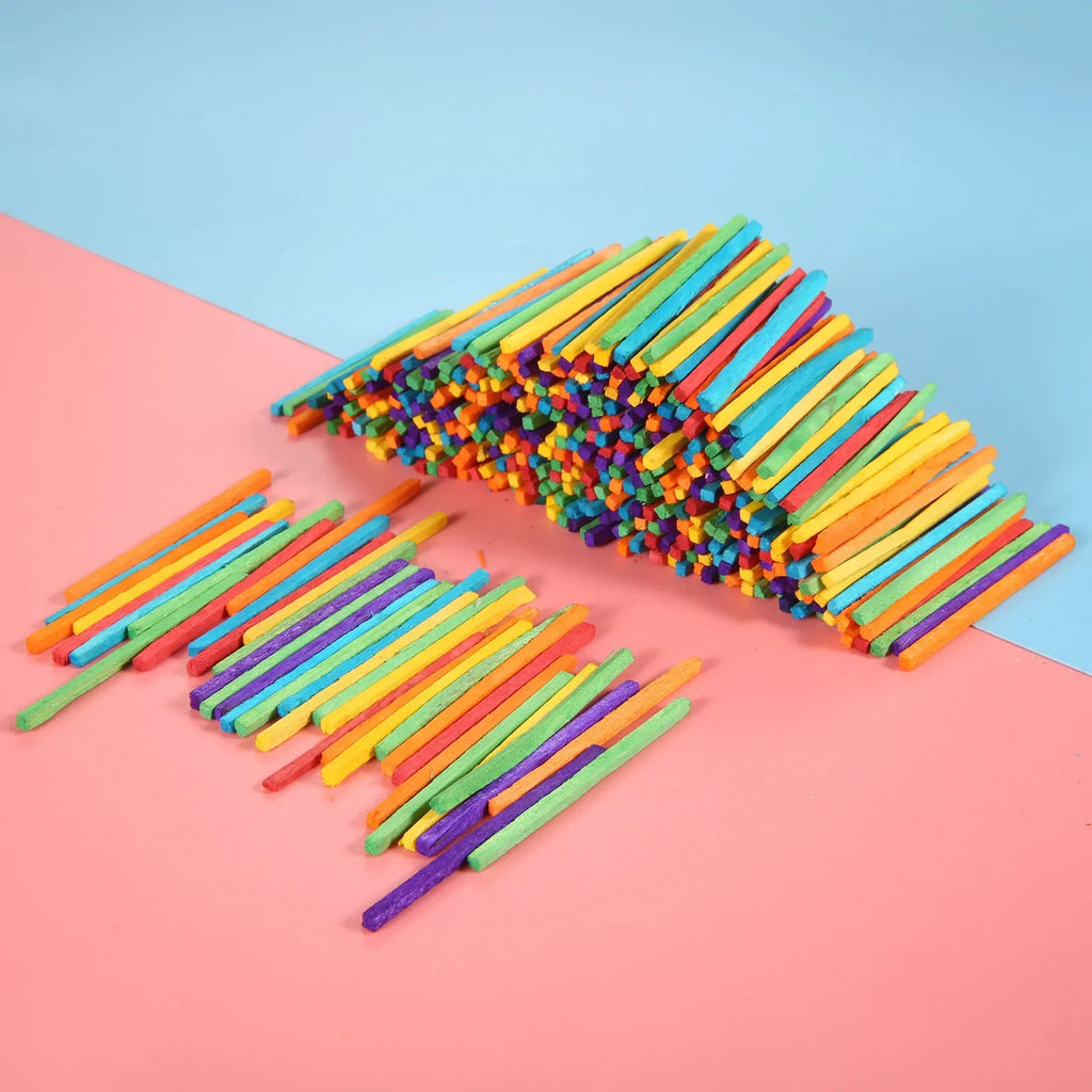 200pcs/set Wood Sticks Match Rods Colorful 3D Puzzle DIY Craft Kids Mathematics Teaching Aids Educational Learning 4.2cm Length