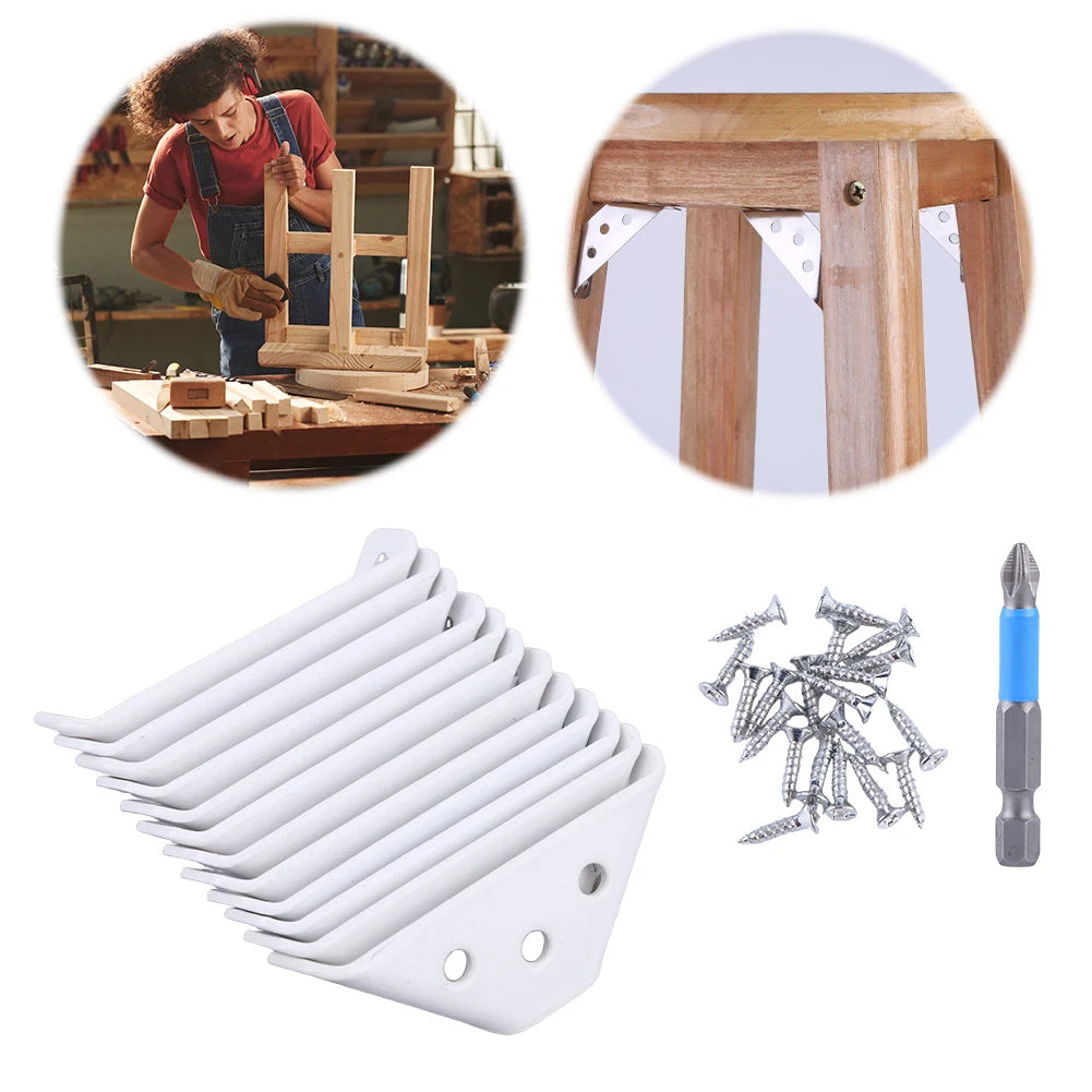 12 PCS Universal Furniture Corner Connectors Stainless Steel Corner Brace for Wood Furniture Drawer Cabinet Table Chair