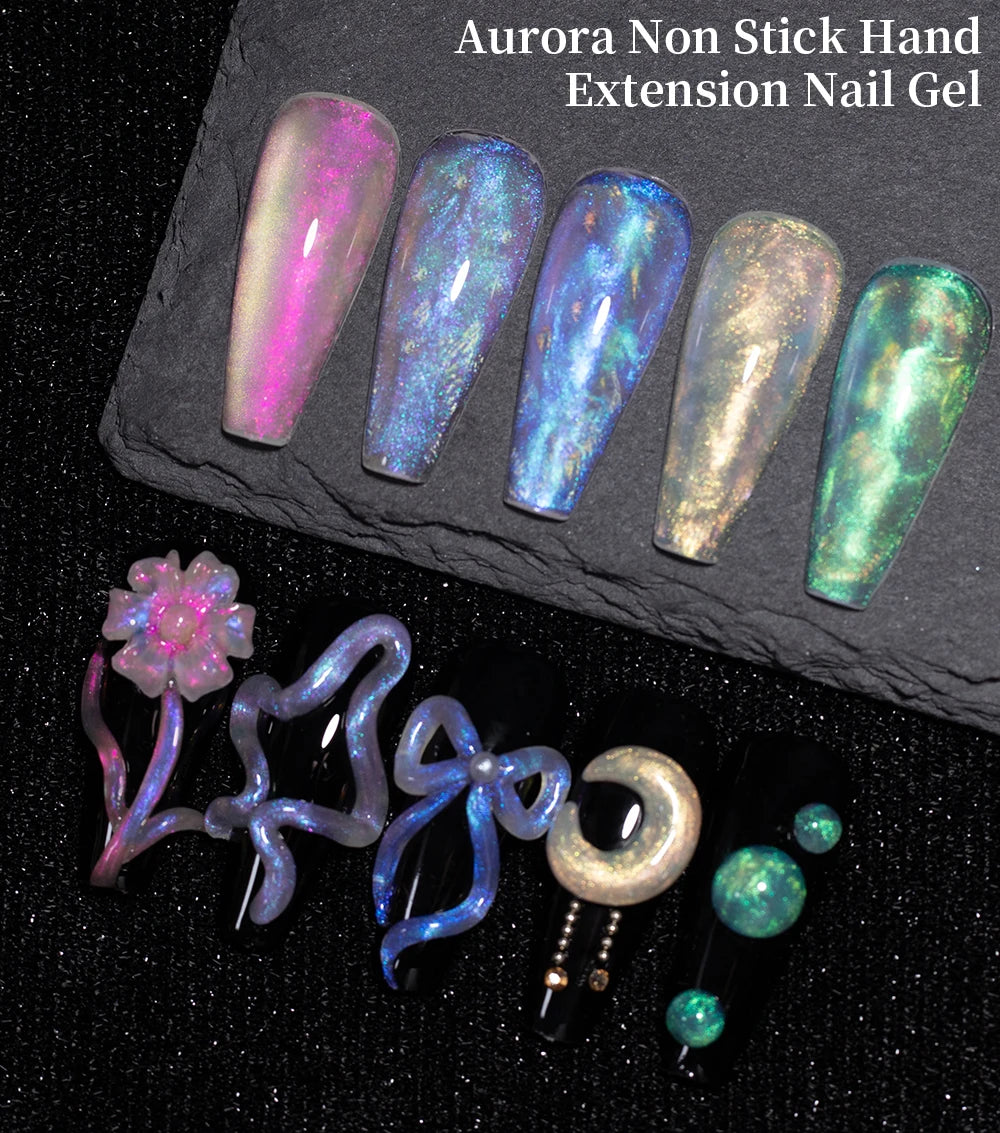 PUENTE 7Pcs/set Aurora Glitter Non-Stick Hand Extension Nail Gel Kit 3D Sculpture Carving Soak-Off UV Nail Art Hard Gel Varnish