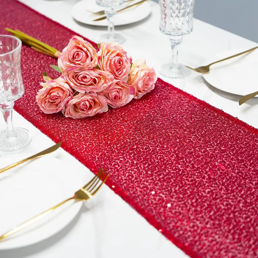 inch Red Sequin Table Runner Sparkly Glitter Table Linens 6 Packs for Party Decorations Wedding Birthday Baby Shower Engagement