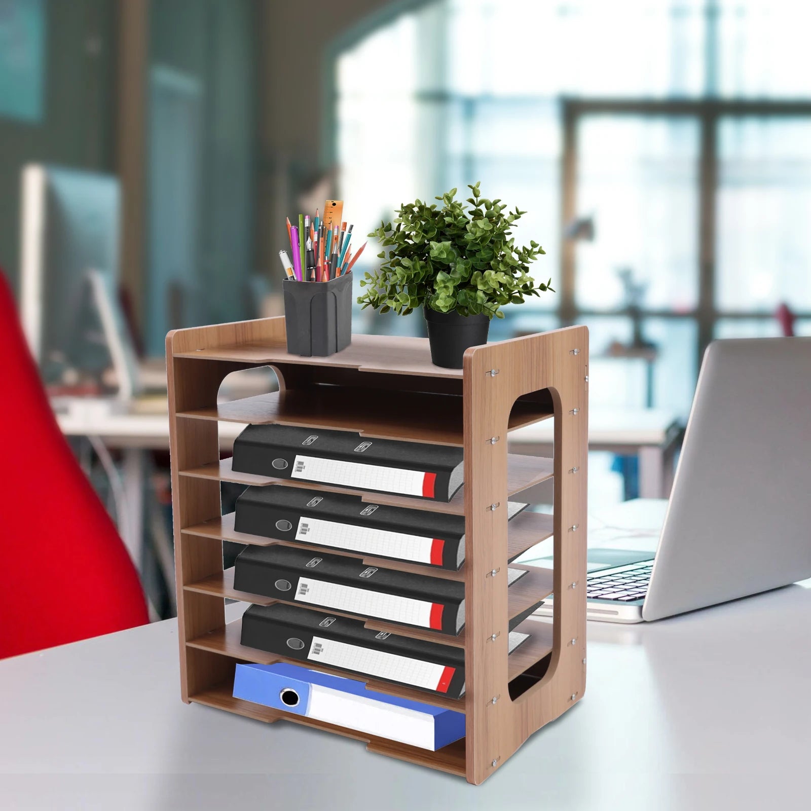 7Tier High-density Board Widen Wood Office Paper Organizer For Desk Desktop File Holder Desk Letter Tray & A4 Paper Sorter